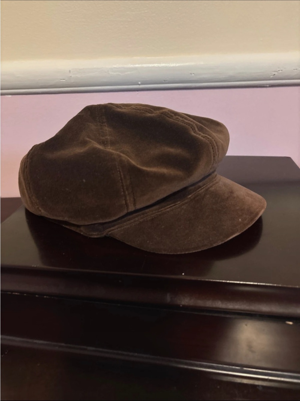 Women's Brown Velvet Newsboy Cap